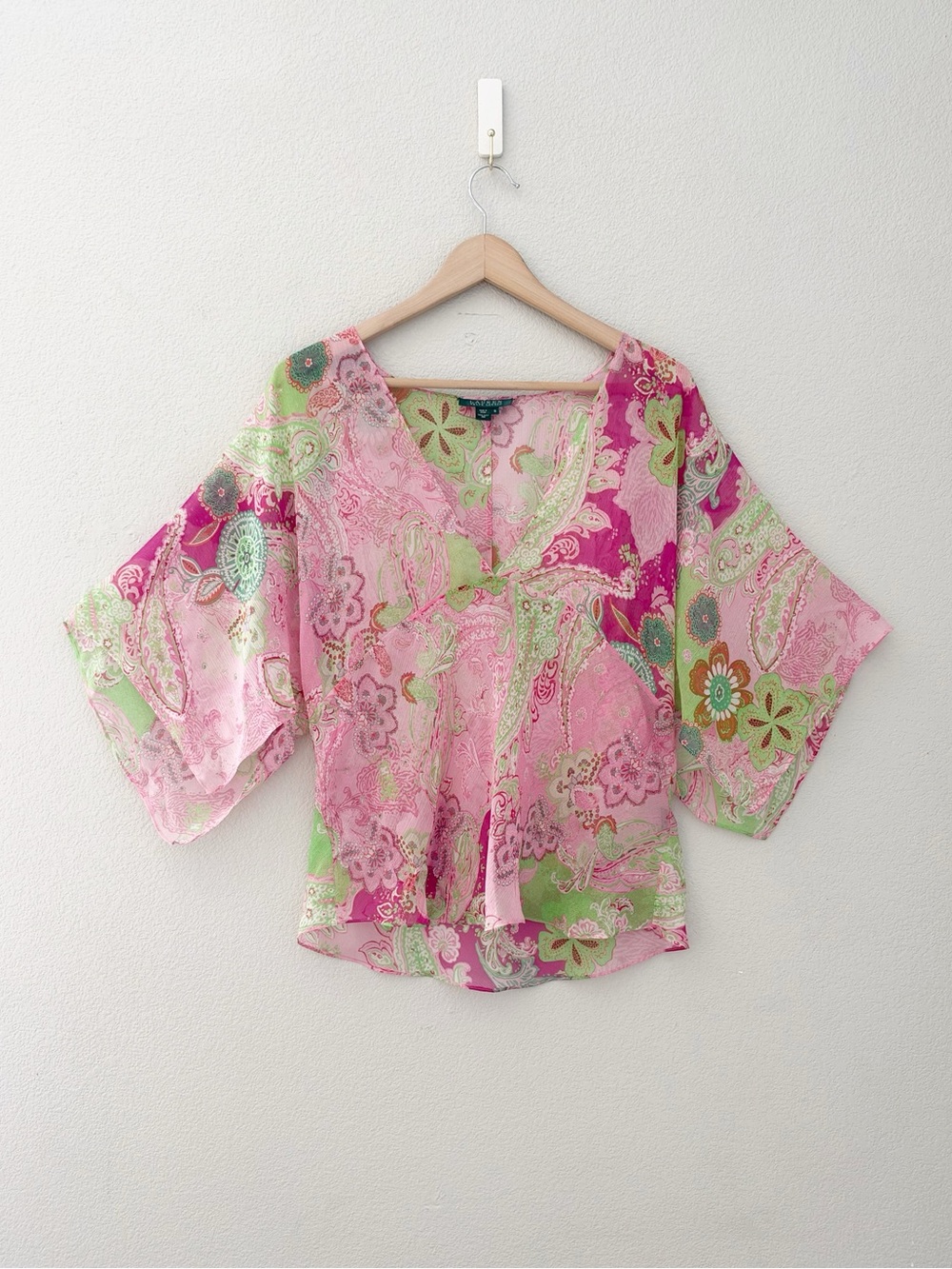 Ralph Lauren Vintage Paisley Ruffle Silk Skirt Top Set XL Pink Asymmetric Fairy - Picture 3 of 12